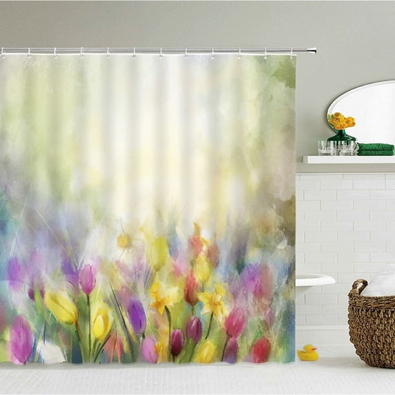 Flowers Green Plant Shower Curtains Bath Curtain 3d Printing Bathroom Waterproof large Size 240X180cm Decoration Bath Screen