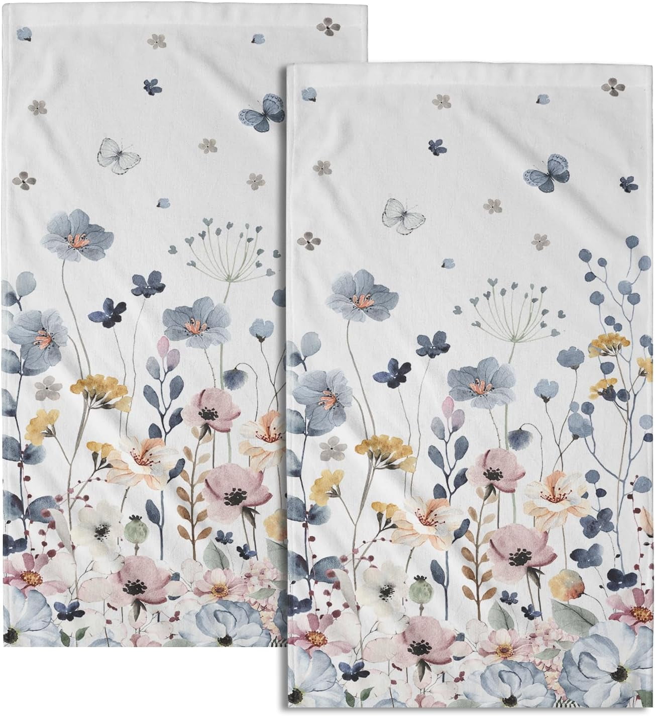 Flowers Grey Hand Towel Set of 2,Wildflowers Towels Lightweight Absorbent Decorative Multipurpose Towels for Yoga Gym Spa Hotel Bathroom Kitchen 28x14 in