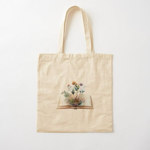Flowers Growing From Book Cotton Tote Bag Canvas Tote Bag, Family Gift For Mother, Her