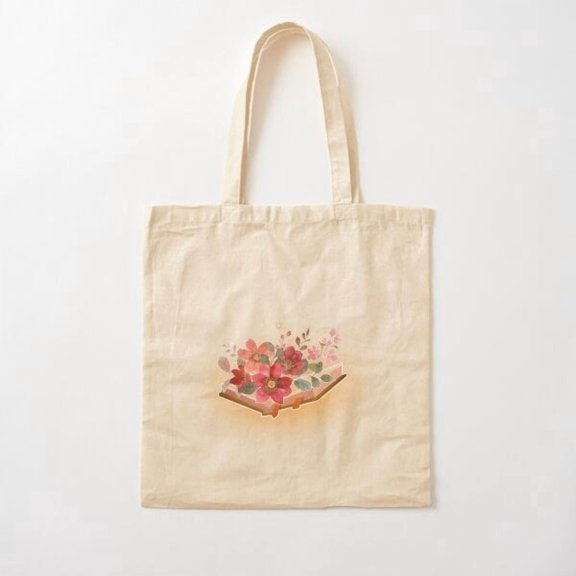 Flowers Growing From Book Style 065 Canvas Tote Bags, Reusable Shopping Bag