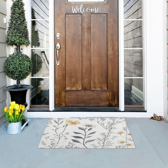 Flowers Hand Drawn Pattern Outdoor Doormats NonSlip Bath Rugs Absorbent Muddy Dirt Resist Door Mats 32''x20''