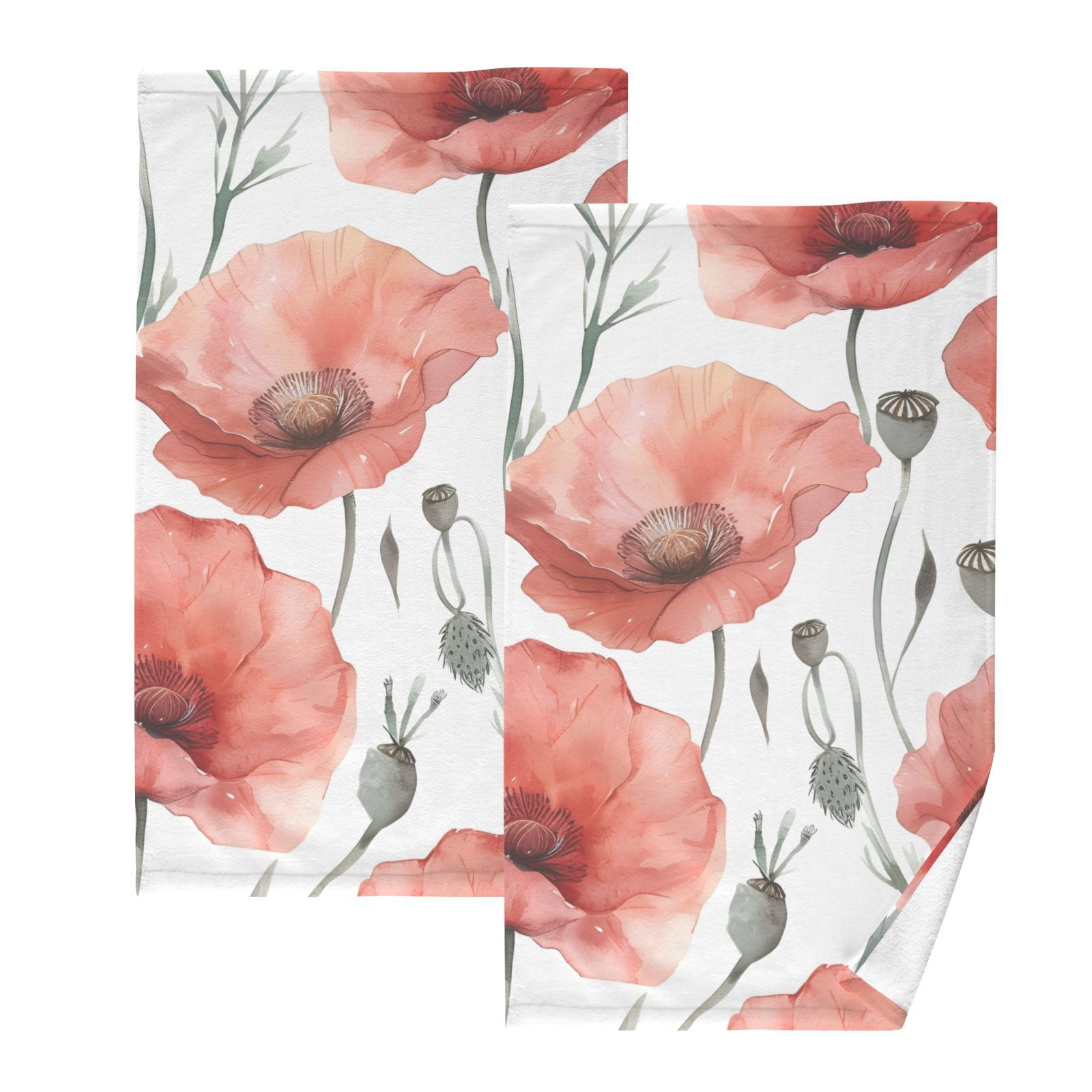 Flowers Hand Towels Cotton Bath Towels Large Face Towels Absorbent for Bathroom 2 Packs