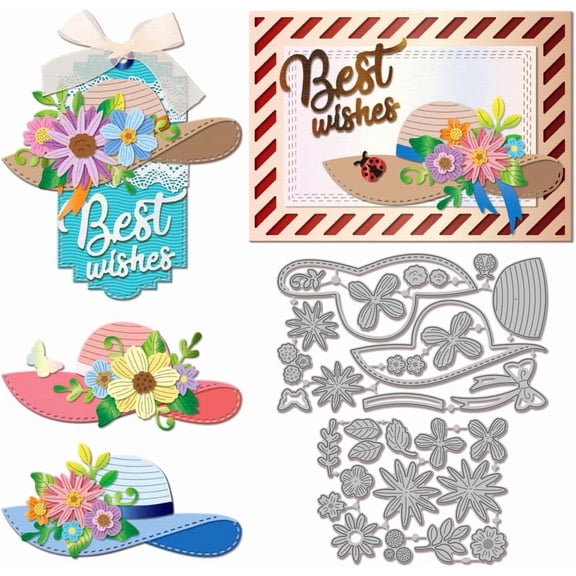 Flowers Hat Cutting Dies Metal Floral Leaves Die Cuts Summer Hat Background Cutting Embossing Templates for Scrapbooking Crafts Paper Cards Making