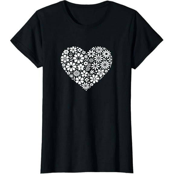 Flowers Heart Flowery Cute Graphic Girl Women Floral Heart T-Shirt