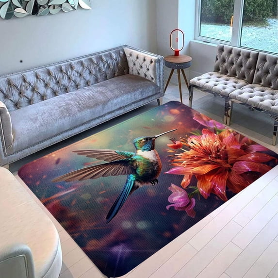 Flowers Hummingbird Door Mat Rugs Indoor Outdoor Non Slip Entrance Front Door Doormat for Bathroom/Kithchen/Bedroom/Living Room Rectangle Area Rug , Modern Home Style