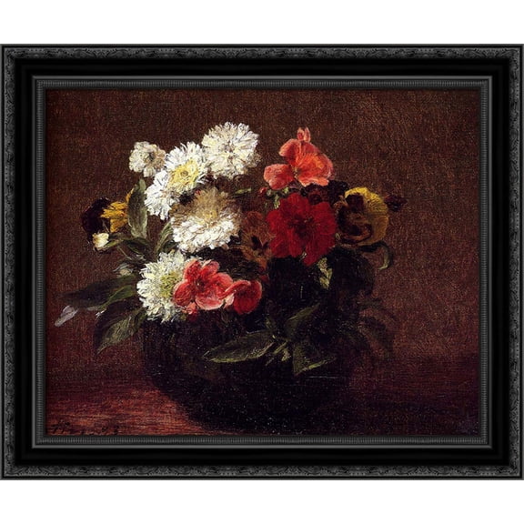Flowers In A Clay Pot 23x20 Black Ornate Wood Framed Canvas Art by Fantin Latour, Ignace Henri Jean Theodore