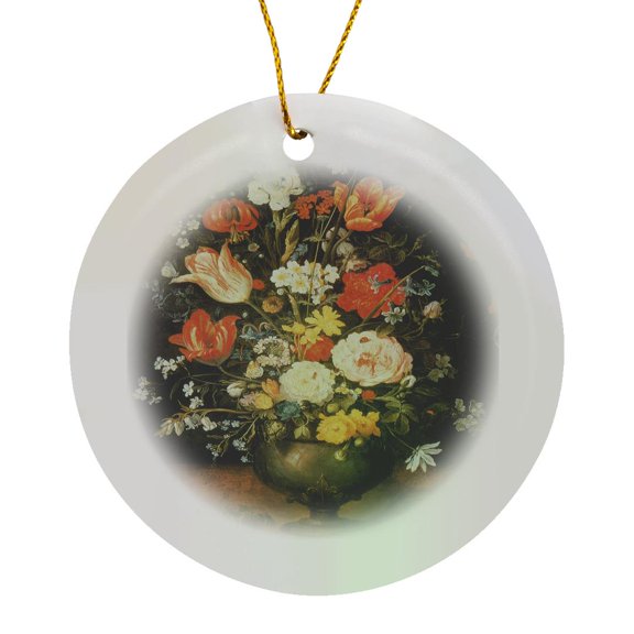 3drose, Flowers in a Metal Vase by Jan Brueghel the Younger Still-life, Circle Porcelain Ornament