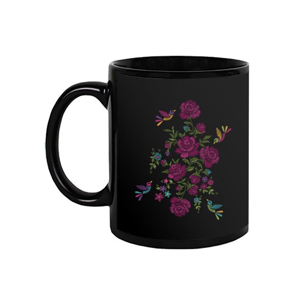 Flowers In Embroidery Style Mug - SPIdeals Designs,