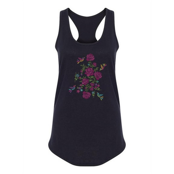 Flowers In Embroidery Style Racerback Tank Women -SPIdeals Designs, Female x-Small