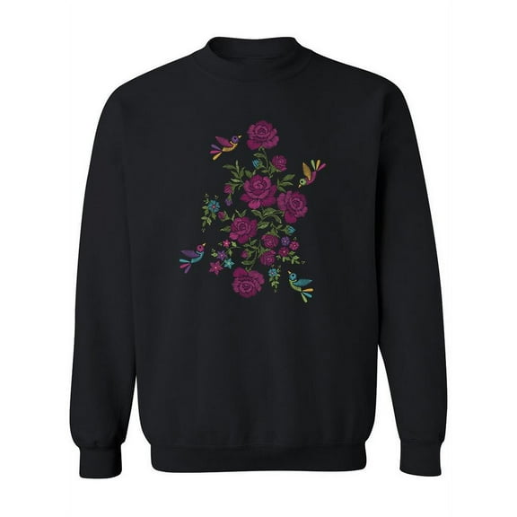 Flowers In Embroidery Style Sweatshirt Women -SPIdeals Designs, Female XX-Large