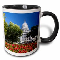 3drose, Flowers in Front of State Capitol Building Madison, Wisconsin, Usa, 15oz Two-tone Black Mug