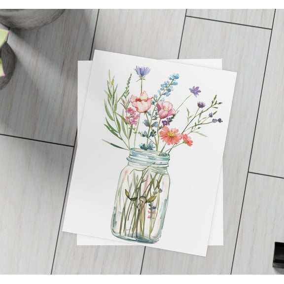Flowers In Mason Jar Blank Folded Stationery Poster Unframed Paper Print