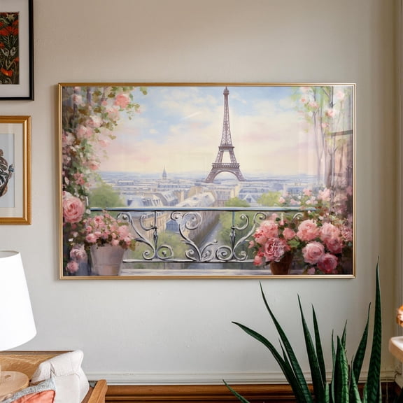 Flowers In Paris, Romantic French Wall Decor, Eiffel Tower Poster, Housewarming, Bedroom Poster, Travel Lover,, Unframed Canvas Size 24x36