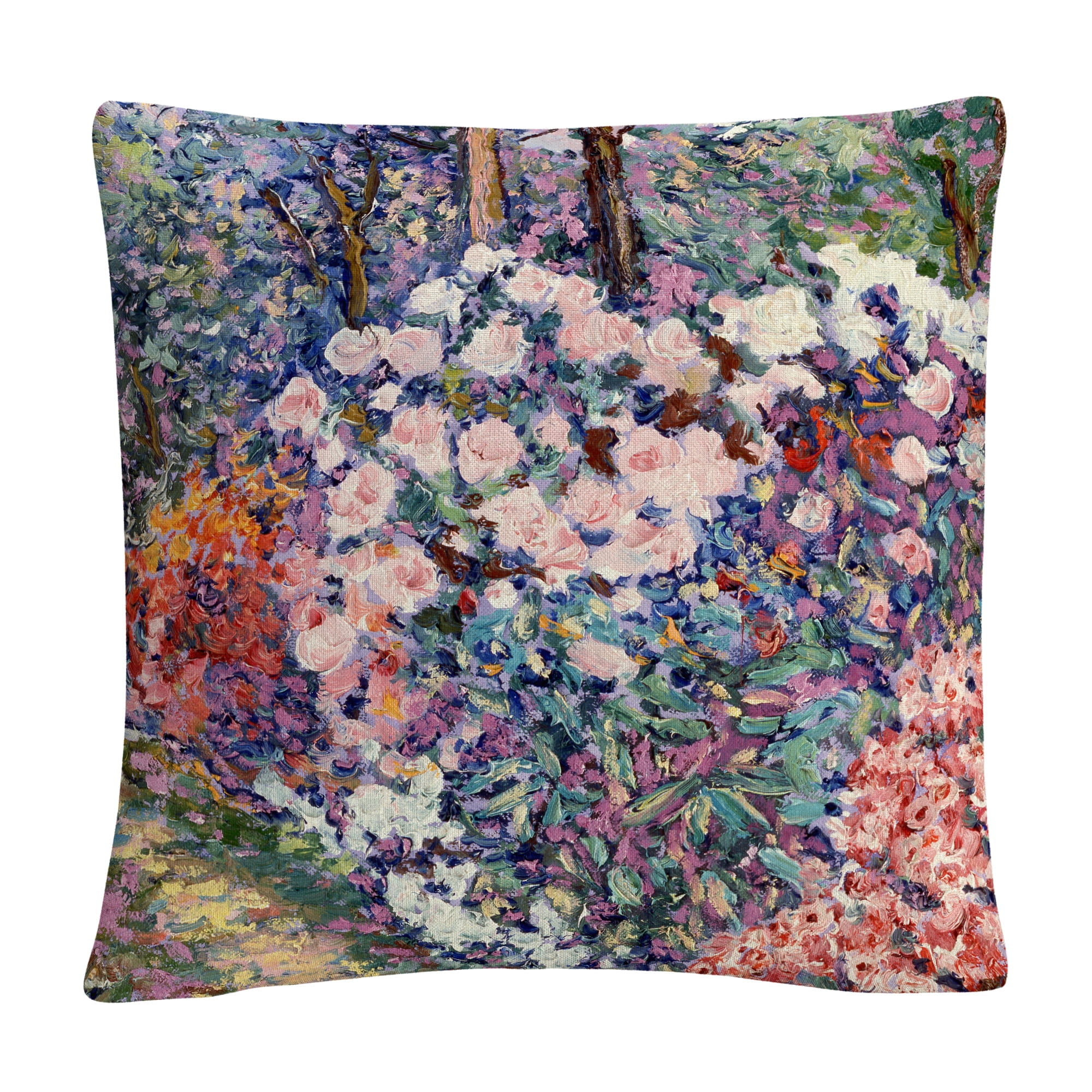 Impressionist Floral Pink and Purple 16" Decorative Throw Pillow