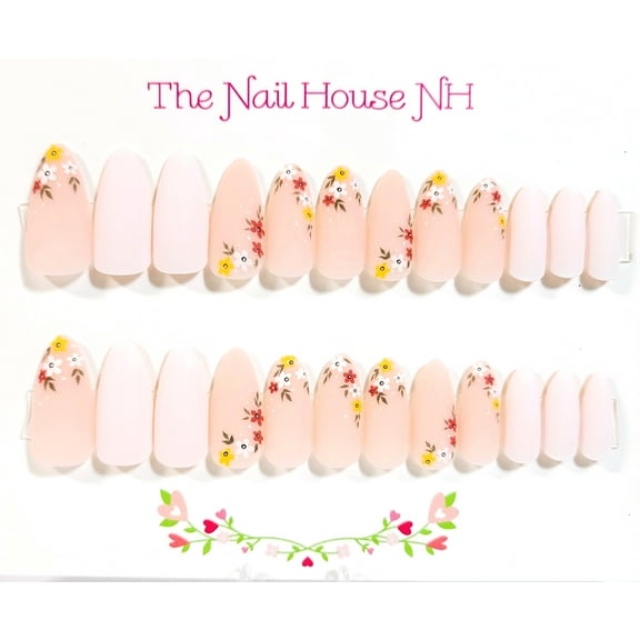 Flowers In The Meadow Matte Almond Press-on Nails by The Nail House NH - 24 Pieces