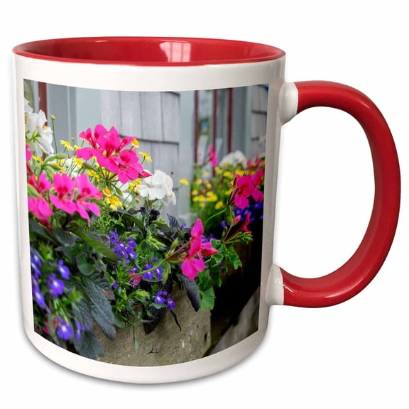 3drose, Flowers in Window Boxes, Nantucket, Massachusetts, Usa, 15oz Two-tone Red Mug