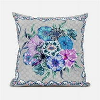 Flowers Indoor/Outdoor Pillow with Removable Cover in Beige Blue Gray18x18