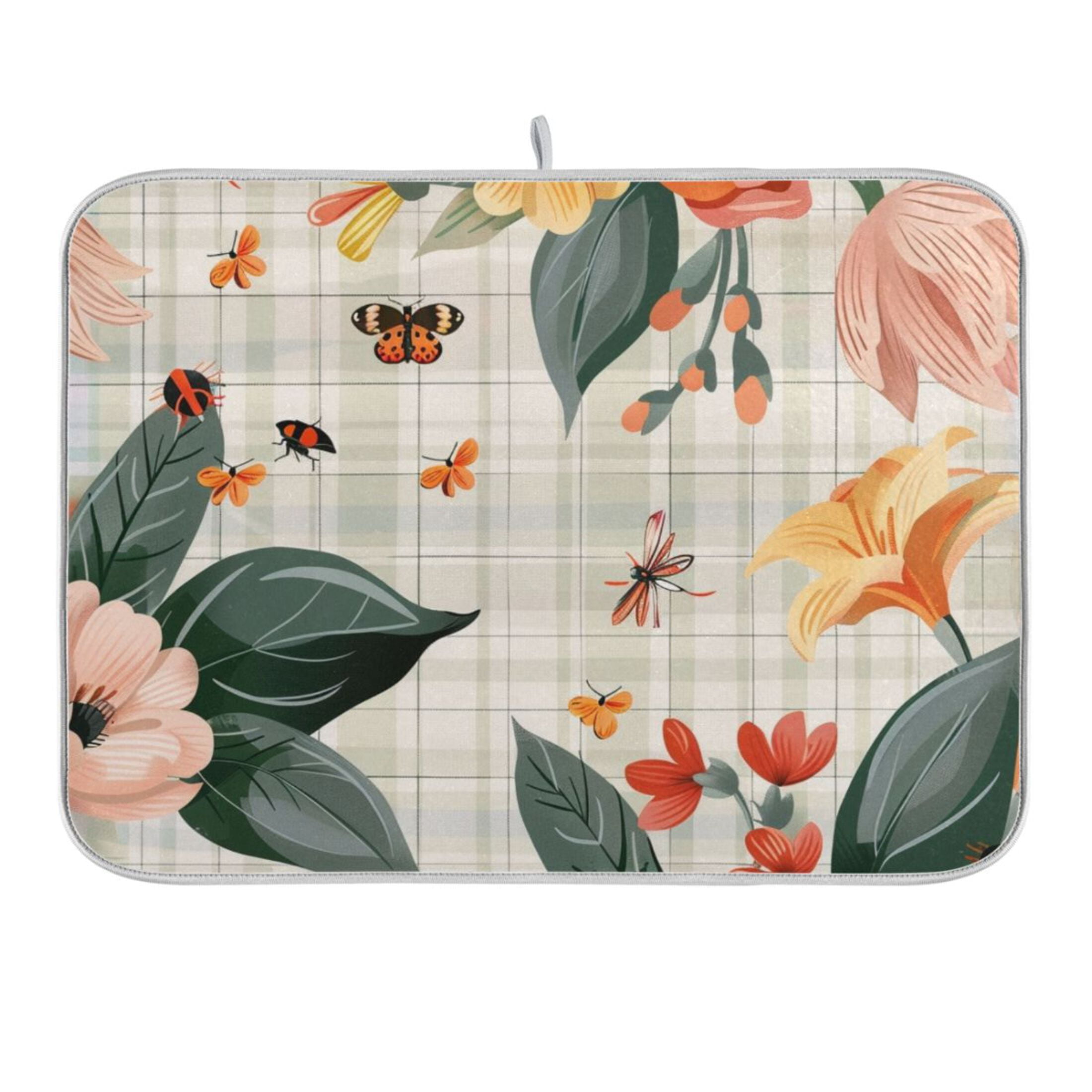 Flowers and Insects Dish Drying Mat for Kitchen Counter 16x18 In ...