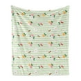 thumbnail image 1 of Flowers Insects Soft Flannel Fleece Throw Blanket, Charming Roses Chamomiles Bees on a Striped Background, Cozy Plush for Indoor and Outdoor Use, 60" x 80", Pastel Green Multicolor, by Ambesonne, 1 of 5