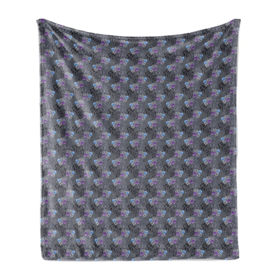 Flowers Insects Soft Flannel Fleece Throw Blanket, Creative Colorful Snails on Branches in Greyscale Tones, Cozy Plush for Indoor and Outdoor Use, 60" x 80", Purpleblue Blue and Violet, by Ambesonne