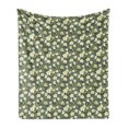 thumbnail image 1 of Flowers Insects Soft Flannel Fleece Throw Blanket, Tropical Composition of Palm Leaves, Cozy Plush for Indoor and Outdoor Use, 70" x 90", Grey Teal Olive Green, by Ambesonne, 1 of 5