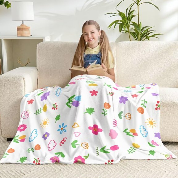 Flowers Kids Throw Blanket for Girls Boys Teens Soft Fuzzy Flannel Bed Blanket for Women Adults Plush Cute Christmas Birthday Gifts,60\u201dx80\u201d