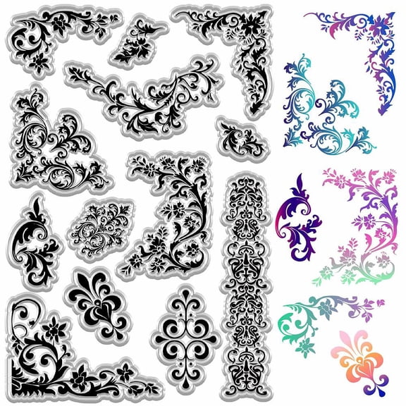 Flowers Lace Edge Border Clear Stamps Floral Frame Corner Wreath Background Postmark Transparent Silicone Stamp Seals Cards Making