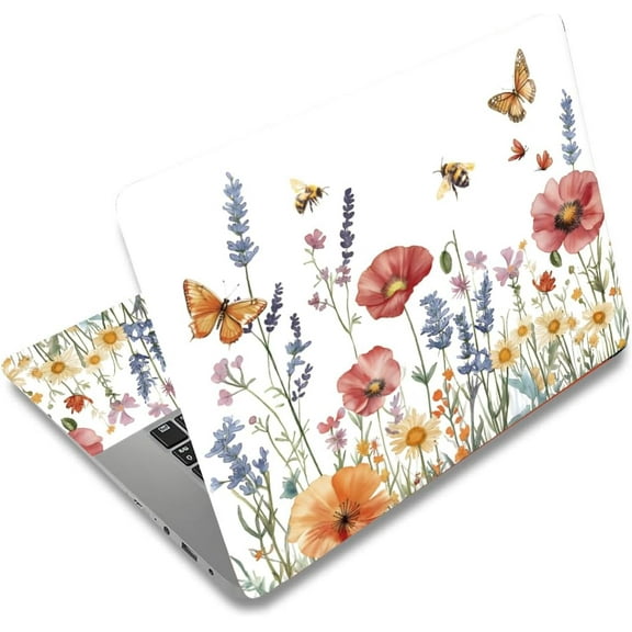Flowers Laptop Skin Decal Butterflies Universal Laptops Skin Sticker Notebook Protector 12 13 13.3 14 15 15.4 15.6 Inches Vinyl Cover Removable Waterproof Personalized Art Decal
