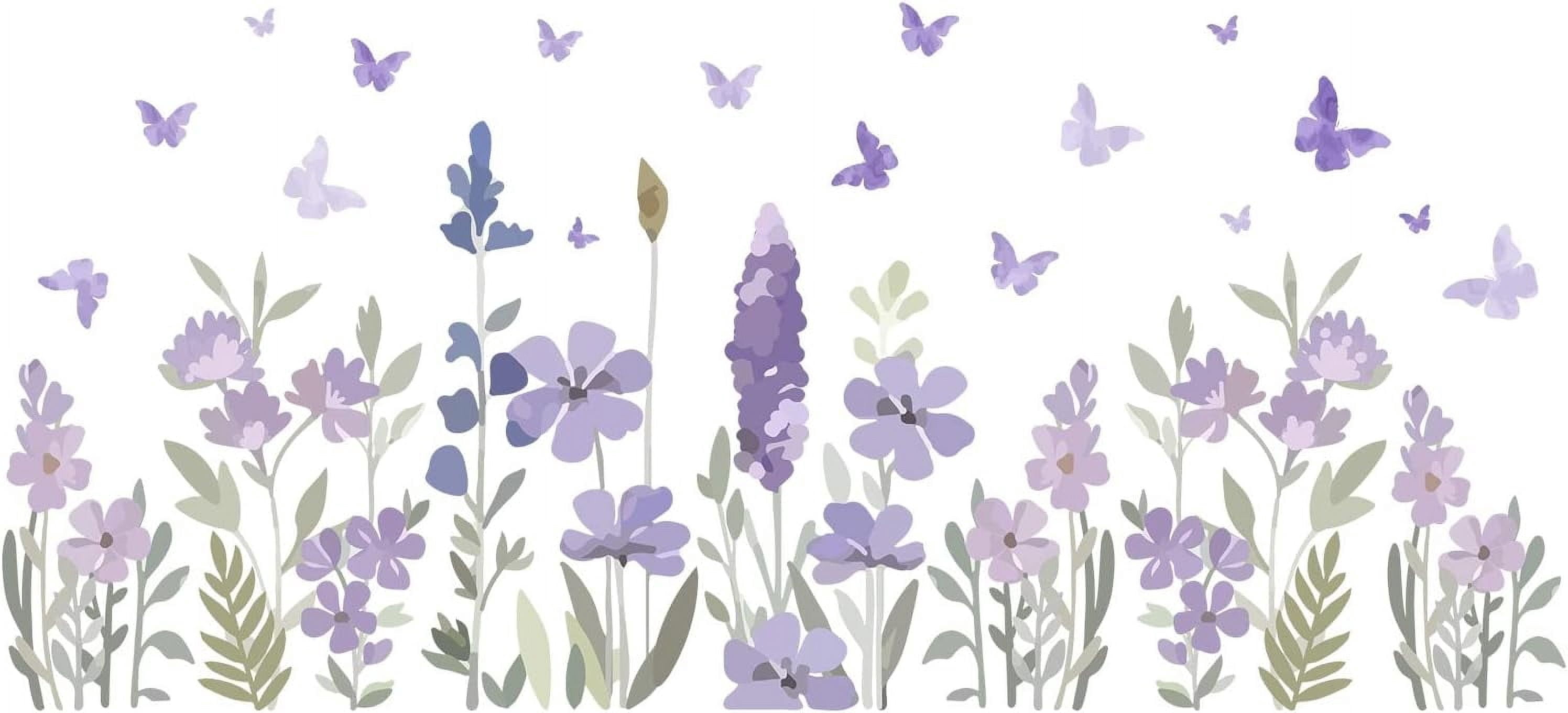 Flowers Large Wall Stickers Purple Flowers Butterfly Vinyl Removable ...