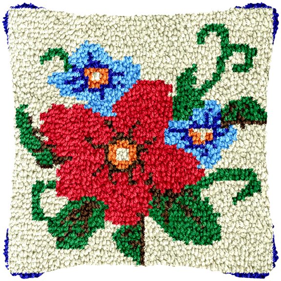 Flowers Latch Hook Kits Pillow Cover DIY Rug Making Crochet Hook Cushion Making Kits with Preprinted Pattern Canvas DIY Needlework Crochet Kits Sofa Decor 43x43cm(25a)