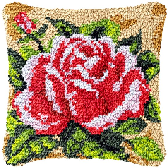 Flowers Latch Hook Kits Pillow Cover DIY Rug Making Crochet Hook Cushion Making Kits with Preprinted Pattern Canvas DIY Needlework Crochet Kits Sofa Decor 43x43cm(16a)