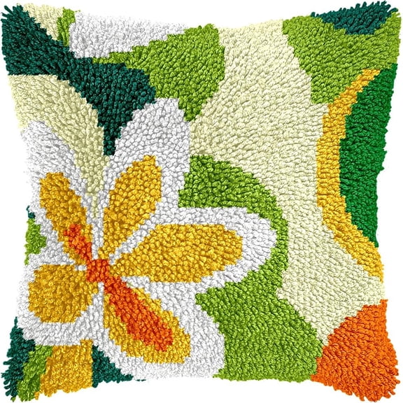 Flowers Latch Hook Kits Pillow kits Cushion Throw Pillow Embroidery Craft Kits For Beginner DIY Kits of Handmade Pillowcase with Printed Canvas Home Decor 43x43cm (g45)