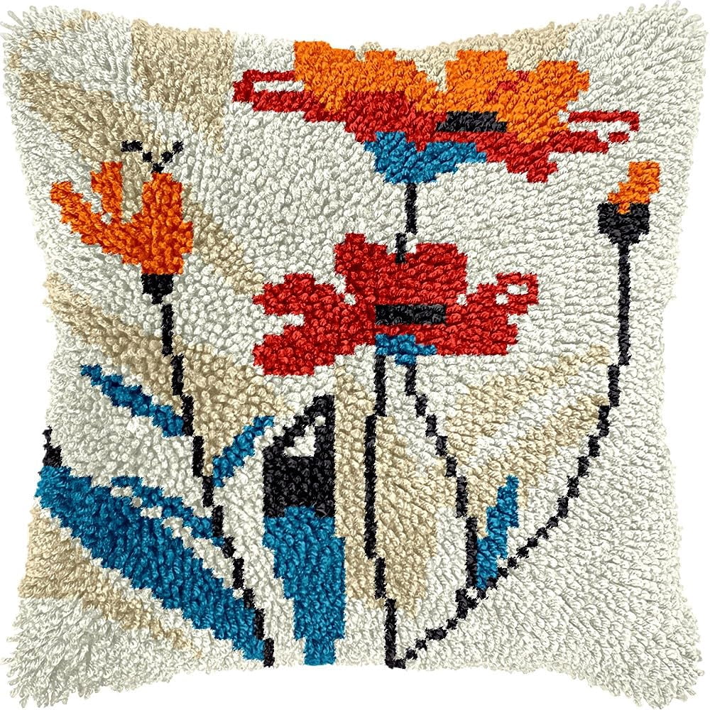Flowers Latch Hook Kits Pillow kits Cushion Throw Pillow Embroidery Craft Kits DIY Kits of DIY Hooking Pillowcase Cover Supplier with Color Printed Canvas 43x43cm (243)