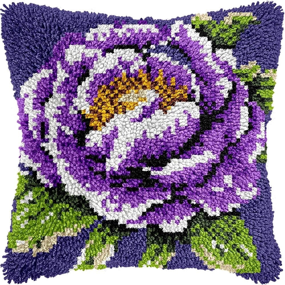Flowers Latch Hook Kits Pillow kits Cushion Throw Pillow Embroidery Craft Kits DIY Kits of DIY Hooking Pillowcase Cover Supplier with Color Printed Canvas 43x43cm (74)