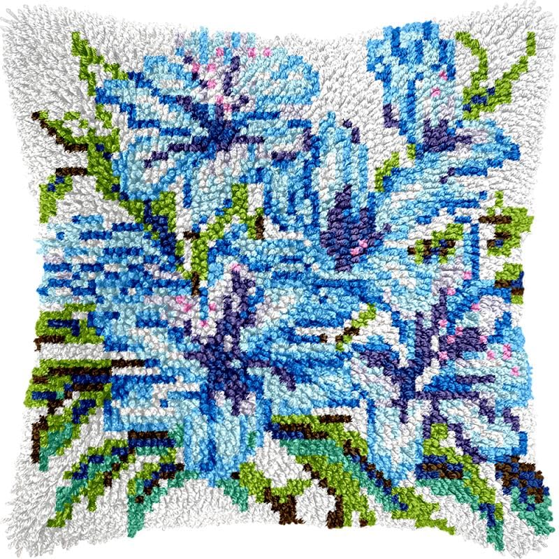 Flowers Latch Hook Pillow Kits Cushion Pillowcase with Pattern Printed Canvas Sofa Hooking Pillows Crafts Embroidery Latch Hooking Crochet Kits 17x17 inch(88)