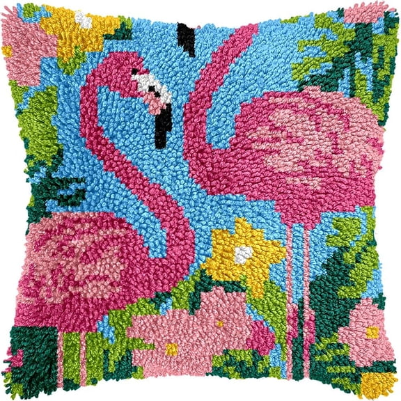 Flowers Latch Hook Pillow Kits DIY Pillowcase Crochet Hook Cushion Making Kits with Preprinted Pattern Canvas Instruction Yarns Pillow Cover Easy Starter DIY Kits 43x43cmk230)