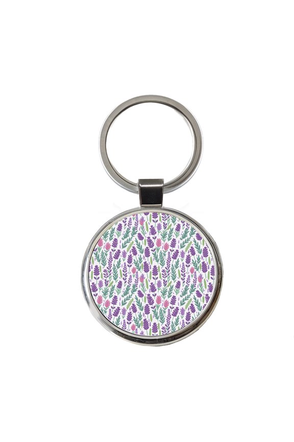 Flowers Lavender Cute Pattern Metal Round Keychain