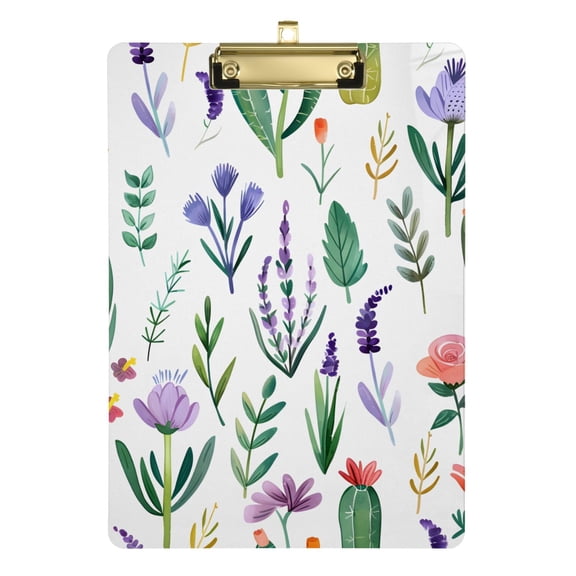 Flowers Lavender Leaves Cactus Acrylic Clipboards 12 x 9 Inch A4 Size with Low Profile Clip Hanging Clipboard for Classroom School Office