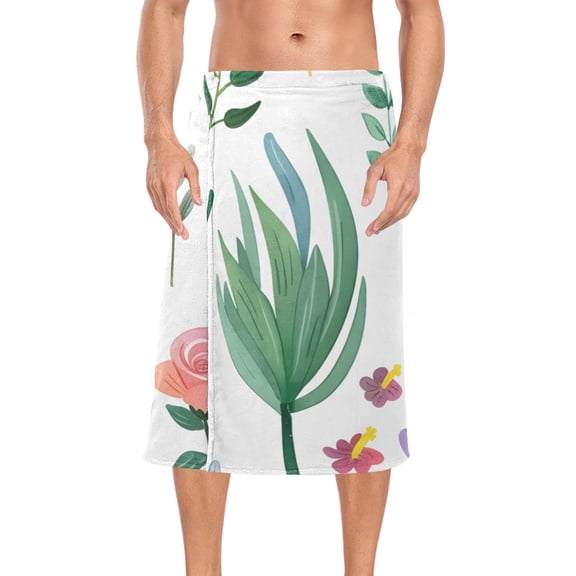 Flowers Lavender Leaves Cactus Bath Towel Wrap for Man Adjustable Shower Wrap Button Closure Body Towel for Sauna Gym