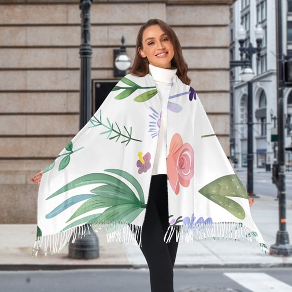 Flowers Lavender Leaves Cactus Winter Scarf for Women Fashion Warm Long Soft Blanket Scarves Gifts