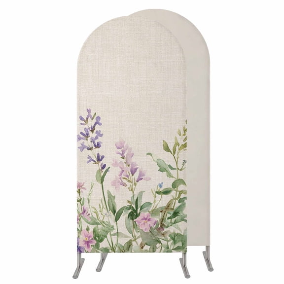 Flowers Lavender Wedding Arch Cover,Stretchy Spandex Arch Backdrop Stand Covers 4 FT,Retro Cottagecore Blooms Green Leaf Round Top Arched Backdrop Cover for Birthday Party Ceremony Baby Shower Event