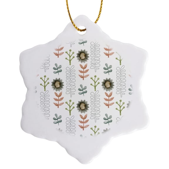 3drose, Flowers,leaf Outlines,image of Watercolor, Black,beige,dusty Rose,pattern, 3 inch Snowflake Porcelain Ornament