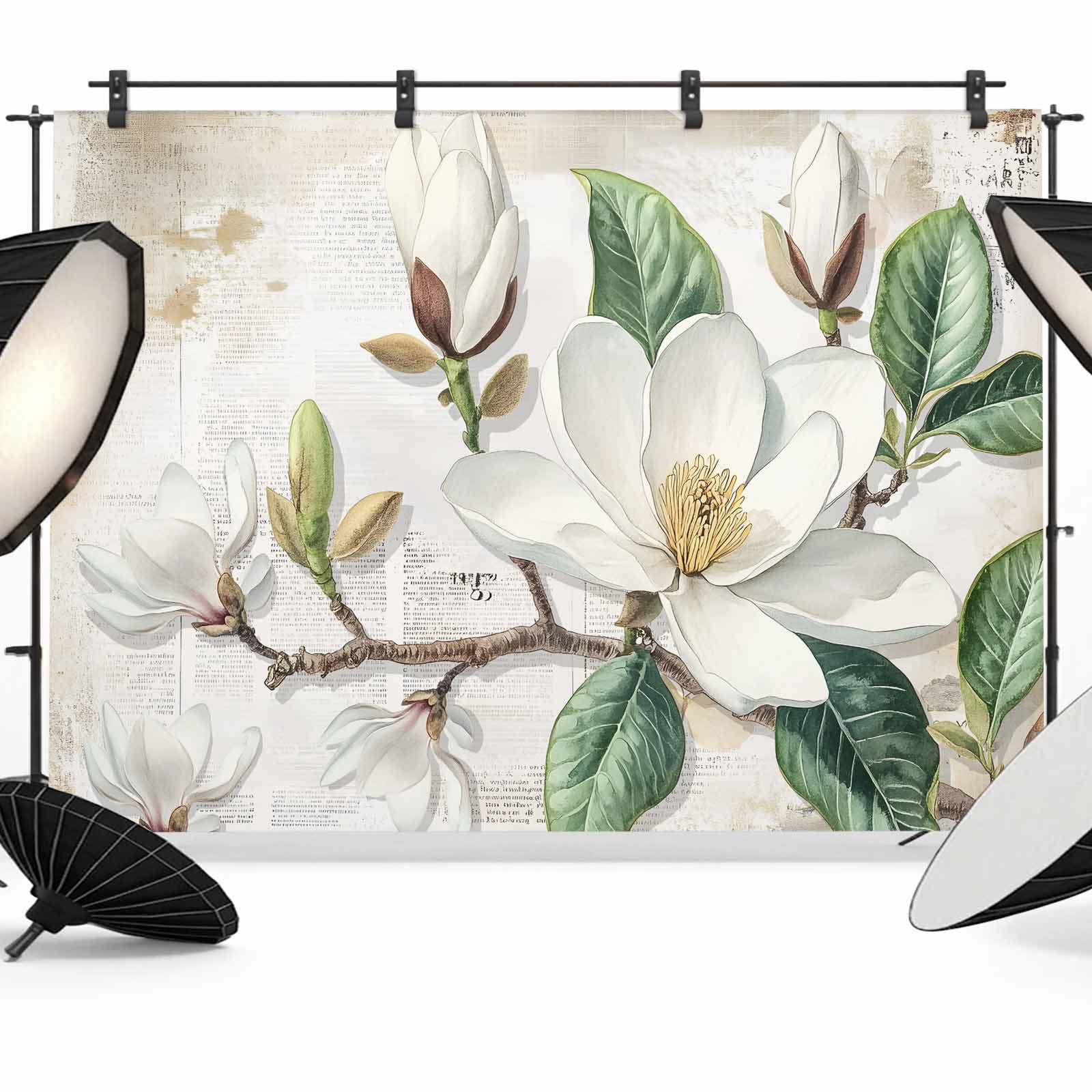 Magnolia Backdrop Flowers Leaves Backdrop for Photography,Fabric Photo Background ...