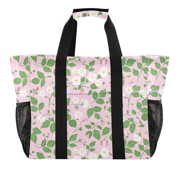 Flowers Leaves Bud Reusable Grocery Bags with Handle Side Pocket Waterproof Shopping Portable Tote