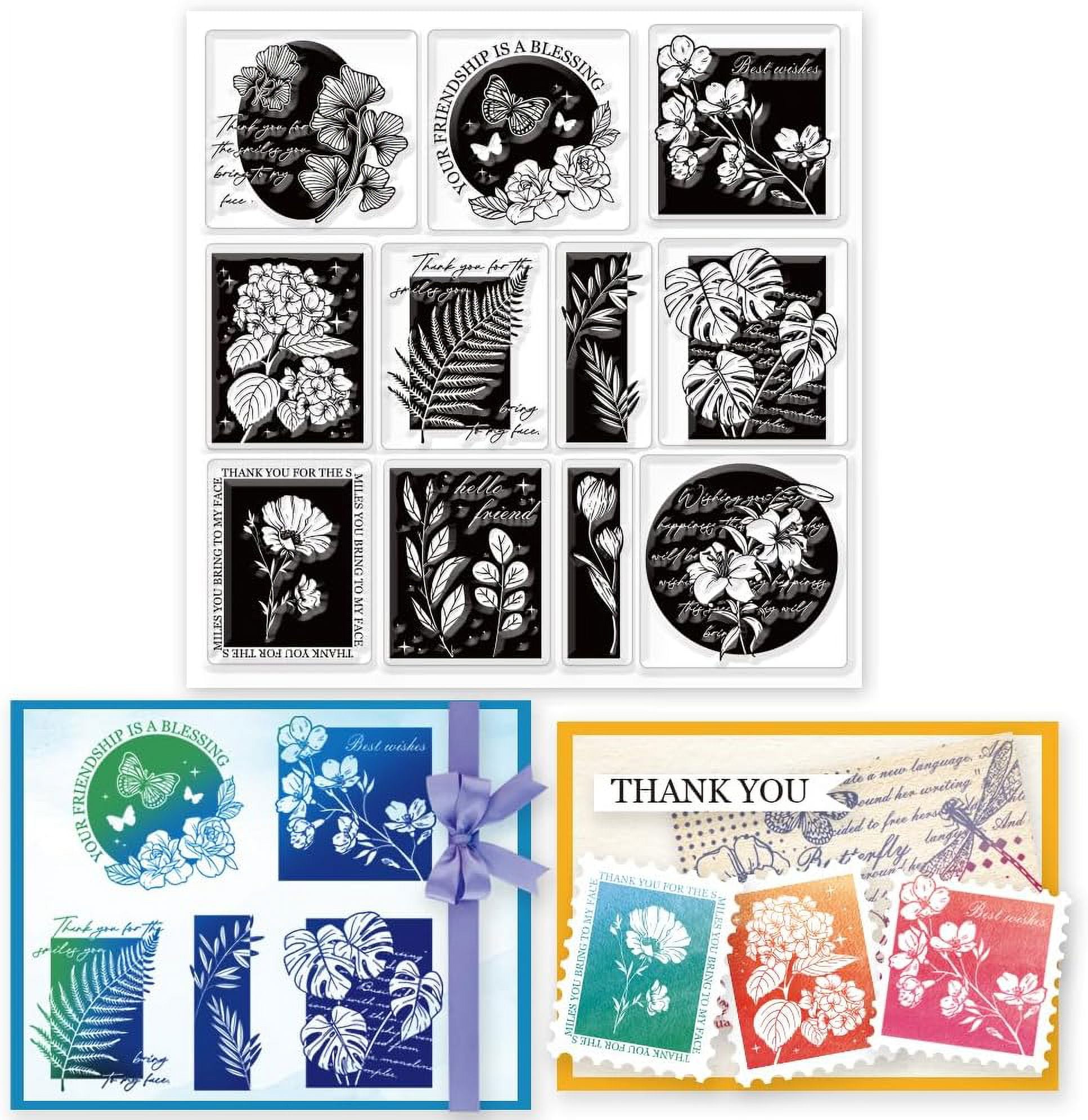 Flowers and Leaves Clear Stamps for DIY Scrapbooking 15x15cm Greetings ...