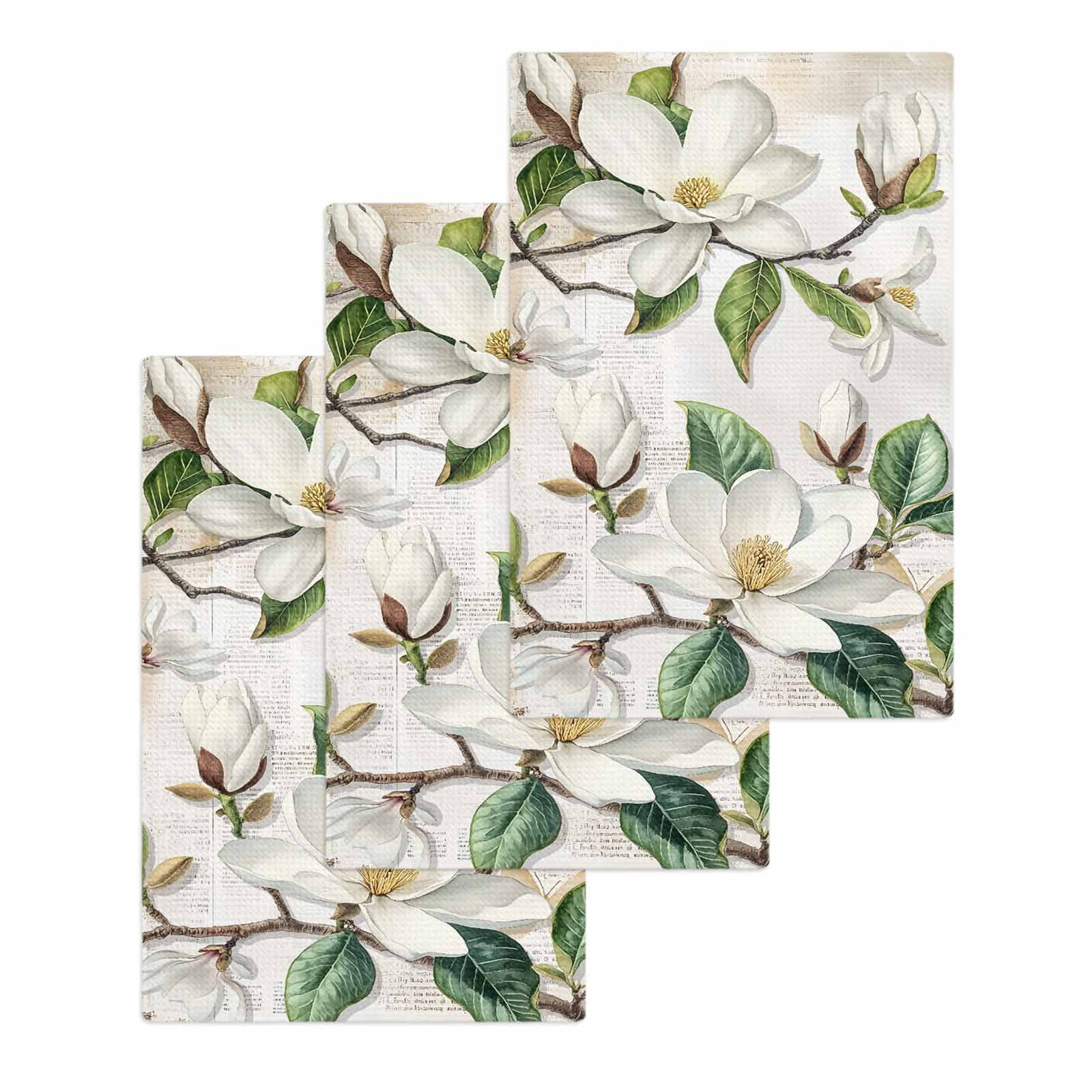 Flowers Leaves Hand Towels Set,Waffle Weave Kitchen Towels 3 Pieces ...