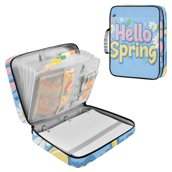 Flowers Leaves Hello Spring Accordion File Organizer Expanding File Folder 3-Ring Binder Bag 500 Sheets A4 Size