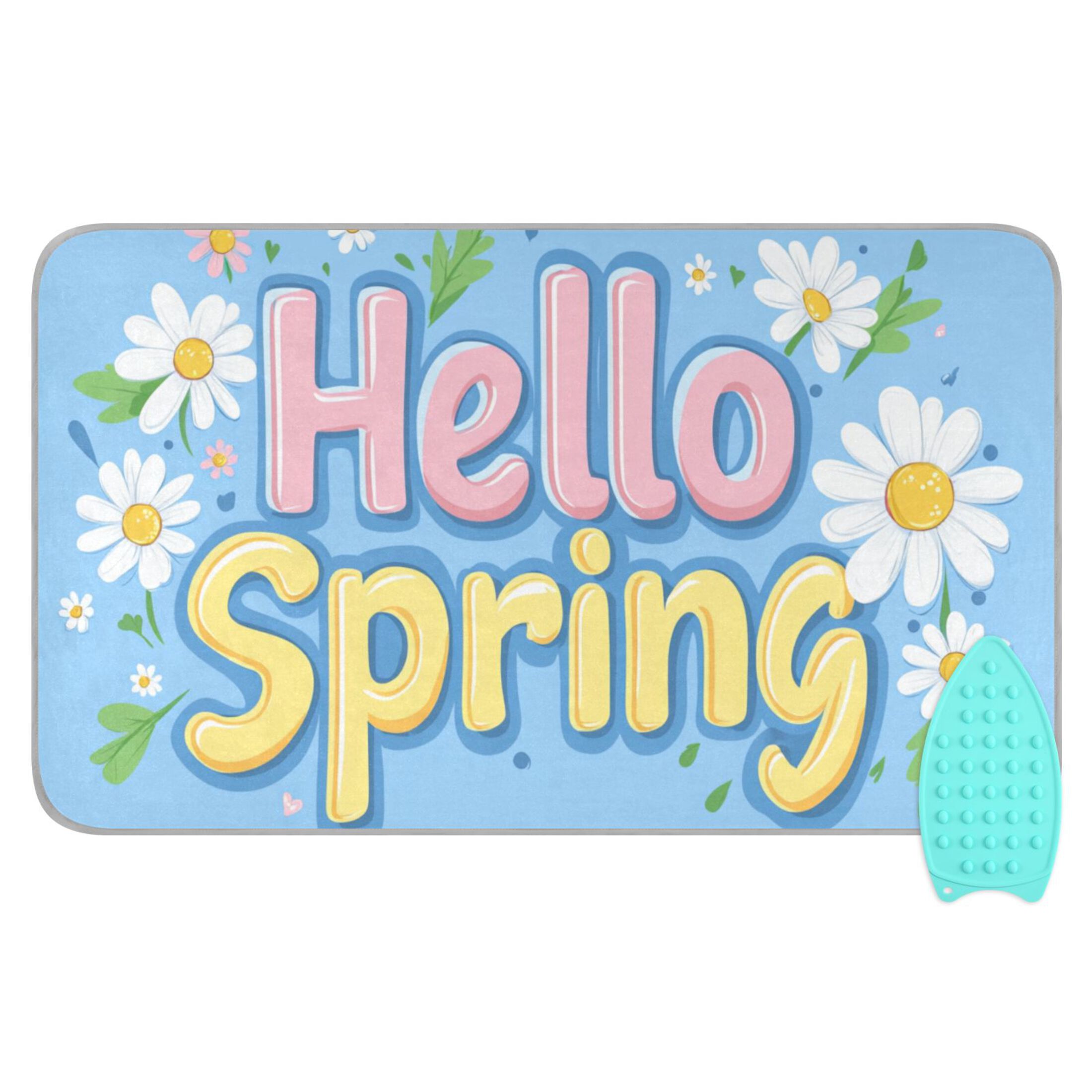 Flowers Leaves Hello Spring Ironing Mat Blanket Portable Travel Ironing Pad Heat Resistant Pad 47.2" x 27.6”