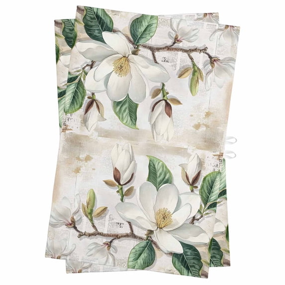 Flowers Leaves Kitchen Towels Set of 2, Water Absorbent Dish Towel, Farmhouse White Botanical Magnolia Retro Decorative Hand Towels - Quick Drying Cloth for Cooking Baking, 18x28 Inch