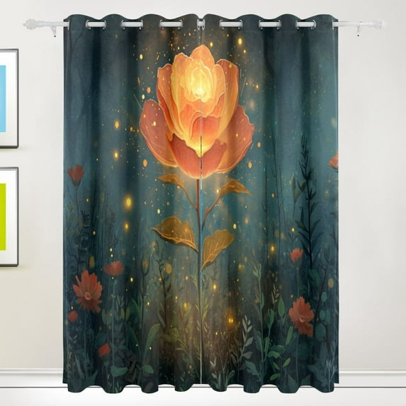 Flowers Leaves Light Black Out Curtains 72 Inch Length Curtains for Sliding Glass Doors Bedroom Living Room 2 Pack
